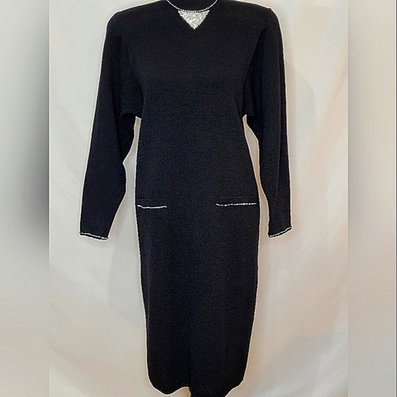 Don Sayres-Wellmore Vintage Black Wool & Rhinestone Country Club Dress - Size 8 - Picture 1 of 12